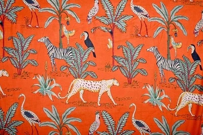 Tela de vestir de algodón indio de 5 yardas material estampado de tigre a mano bloque tela naranja Foto 1 de 4