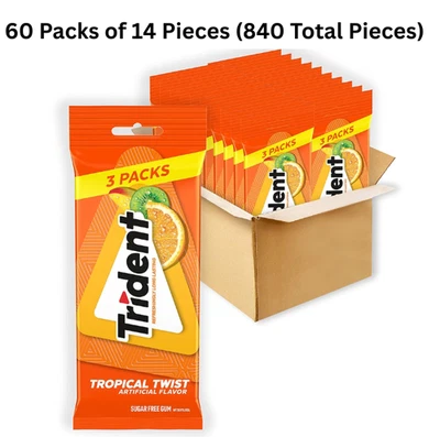 Trident Chewing Gum Tropical Twist Sugar-Free Chewing Gum, 60 Packs