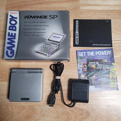 Nintendo Game Boy Advance GBA SP Plateado AGS-001 CIB Completo en Caja - Probado Foto 1 de 4