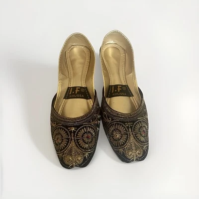 Индийские пенджабские пакистанские этнические традиционные женские туфли на плоской подошве Khussa Juti размер США 6 - Изображение 1 из 4