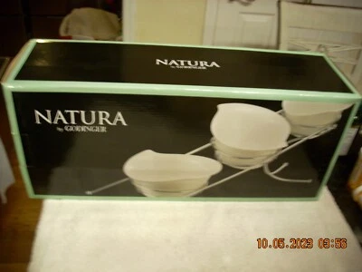 Natura by Godinger Silver Art Co 4 Pc Relish Server 3 Bowls 6386 White New - Image 1 of 2