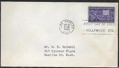 USA 1944 FIRST DAY COVER 50tH ANNIV OF MOTION PICTURES HOLLYWOOD POST MARK  - Image 1 of 2