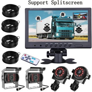 9" QUAD SPLIT MONITOR SCREEN REAR VIEW BACKUP CCD CAMERA SYSTEM FOR BUS TRUCK RV - Picture 1 of 14