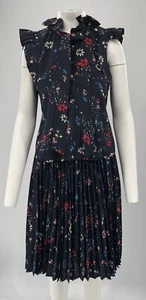 Balenciaga 2017 Baby Doll Plastron Floral Print Pleated Skirt+Blouse Set sz 38 - Picture 1 of 7