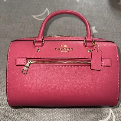 Coach HandBag Rowan Satchel Hot Bold Pink Leather Crossbody Multiple Pockets - Image 1 of 4