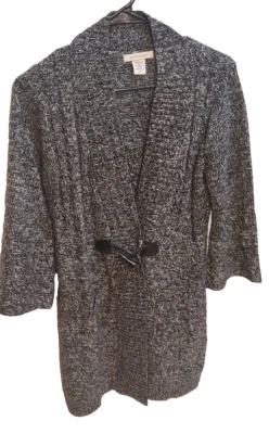 Nuevo sin etiquetas Cárdigan largo tejido blanco y negro Covington para mujer M suéter cierre de hebilla Foto 1 de 4