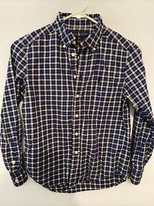 Ralph Lauren Blue Plaid Long Sleeve Flannel Button Down Shirt-Sz M 10-12 EUC