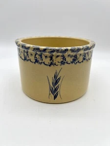 Vintage Robinson Ransbottom Keramik "niedriges Glas" 1 Quart Topf beige blau Schwammgeschirr - Bild 1 von 5