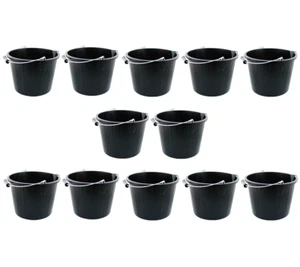 12 x 14L Builders Bucket With Pouring Lip & Metal Handle Garden Storage Black UK - Picture 1 of 16