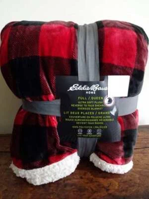 EDDIE BAUER ROJO NEGRO Búfalo A CUADROS POLAR SHERPA Granja MANTA REINA Foto 1 de 4