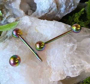 PAIR Rainbow Titanium Nipple Barbells Tongue Rings 14g Piercing Piered Jewelry - Picture 1 of 3