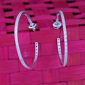 2.50 Ct Round Cut Simulated Diamond Women's Hoop Earrings In 925 Sterling Silver - Picture 1 of 10
