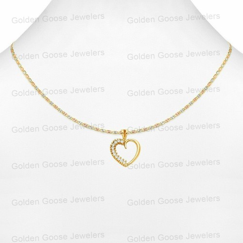 Ciondolo in vero oro giallo 14 kt con zirconi cuore catena Valentino