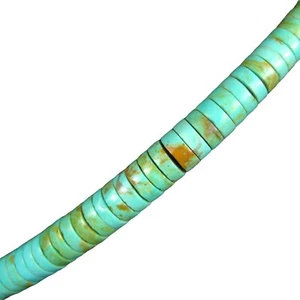 Green Turquoise Stone Beaded  Necklace Rondelle 17.5 Inch Graduating Strand Vint - Picture 1 of 7