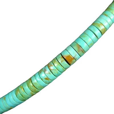 Green Turquoise Stone Beaded  Necklace Rondelle 17.5 Inch Graduating Strand Vint - Image 1 of 4