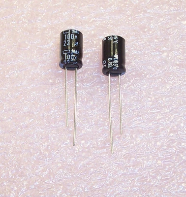 NIPPON CHEMICON QTY(200) 22uf 100V RADIAL ALUMINUM ELECTROLYTIC CAPACITORS SME100VB22M8X11.5 NCC