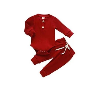 Newborn Baby Boy Girl Clothes Ribbed Knitted Cotton Long 0-3 Months A- Wine Red - Picture 1 of 8