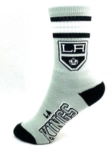 Los Angeles Kings Hockey Deuce Gray 4 Stripe Black Heel & Toe Youth Socks - Picture 1 of 3