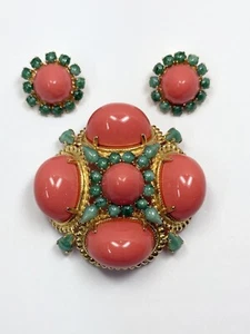 Vintage Schreiner New York Brooch & Earrings Set W/ Cabochons - Picture 1 of 24