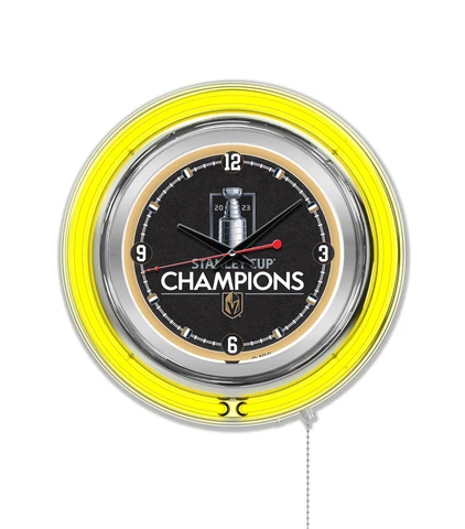 Vegas Golden Knights - 2023 Stanley Cup 15" Double Neon Wall Clock, Chrome Cover