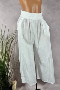 NEU leichte LEINENMIX HOSE 7/8 coulotte Italy weites Bein WEIß 36 38 - Bild 1 von 5