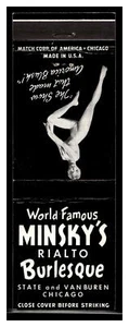 Vintage Matchbook 1950s World Famous Minsky’s Rialto Burlesque Chicago Illinois - Picture 1 of 2