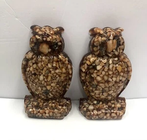 Par de sujetalibros Lucite vómito acrílico búho arte piedra guijarros resina años 60/70’s de colección - Imagen 1 de 18