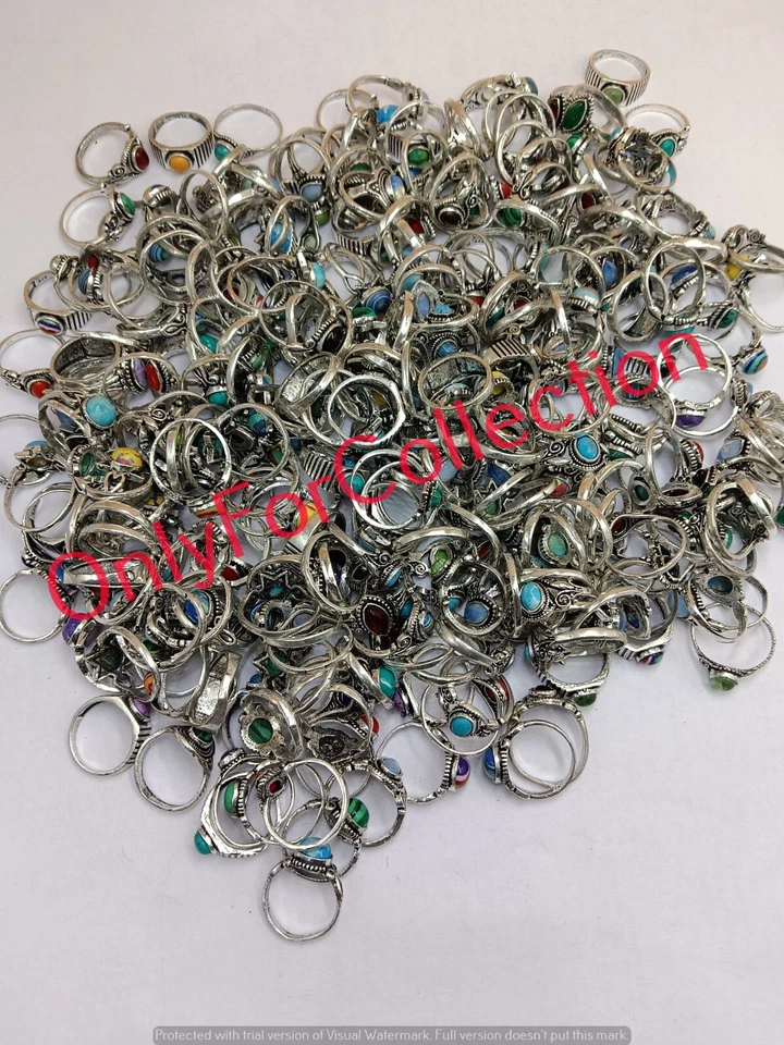 Buy 10pcs Larimar & Mix Gemstone 925 Sterling Silver Plated Wholesale Ring Lot - Image 1 of 4