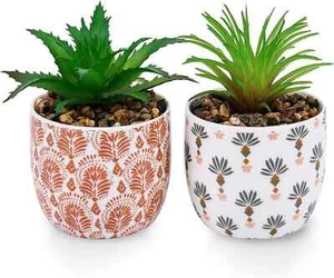 2 Pack Artificial Plants Small Cute Succulents in Ceramic Planters Fake Greenery - Picture 1 of 7