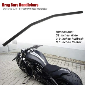 Motorcycle 7/8''22mm Black Drag Bar Flat Handlebar 32 Inch Wide for Harley Honda - Picture 1 of 5