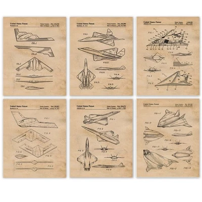 Classic Stealth Military Airplane Patent Prints 6 (8x10) for Home Work US Office - Image 1 of 4