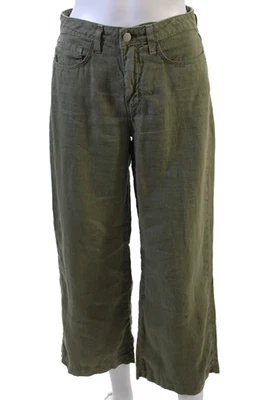 Pantalones recortados de lino verde L'Agence para mujer cierre de botones entrepierna de 26 pulgadas talla 25 Foto 1 de 4