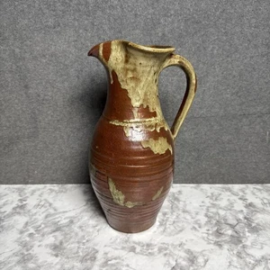 Vintage Pottery Puzzle Jug Pitcher Drinking Vessel Green Brown 12” - Picture 1 of 9