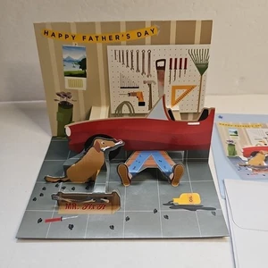 Pop Up Geeting Card Happy Father's Day Mr Fix It Garage Tools Dog Under Car - Picture 1 of 9