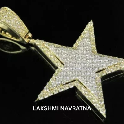 2.20Ct Round Cut Moissanite Star Pendant 14K Yellow Gold Plated 18" Free Chain - Image 1 of 4