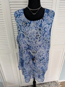 Fever Bluse Damen 2X Blau Paisley Mosaik Chiffon Top Ärmellos Freizeit Coastal - Bild 1 von 12
