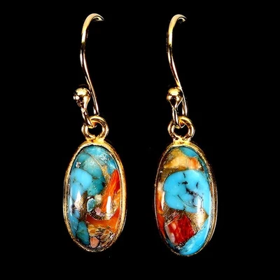 Black Friday Sterling Silver Earrings Oval Kingman Turquoise 14x7mm Gem Jewelry - Image 1 of 4