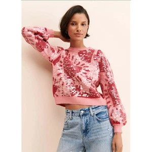 Maglione maglia Farm Rio paillettes cuori rosa medio rosso misto lana amore maniche a sbuffo - Foto 1 di 18