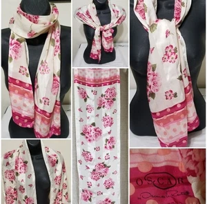 Vintage Oscar de la Renta Pink & White Floral Print Scarf 11"x50" - Picture 1 of 8