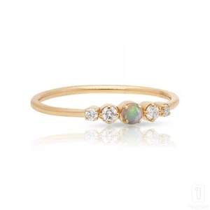 14K Gold VS/F-G Diamant und Opal Edelstein minimalistischer Ring feiner Schmuck - Bild 1 von 7