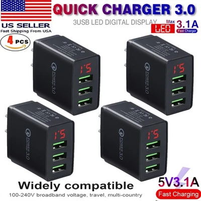Cargador de pared concentrador rápido de 4 piezas 3 puertos QC 3.0 USB adaptador de carga de alimentación enchufe de EE. UU. Foto 1 de 4