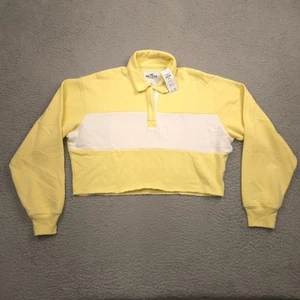 Hollister Damen Cropped Rugby Shirt gelb weiß gestreift roher Saum Größe Small - Bild 1 von 1