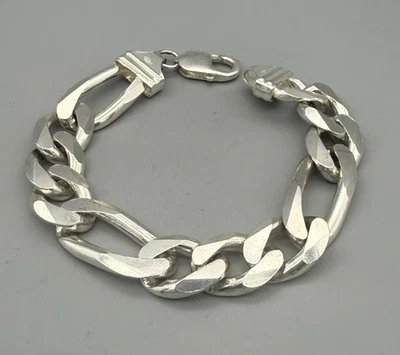 "Brazalete de cadena de eslabones Figaro sólido audaz italiano de 7 1/2"" 925 esterlina 59,8 G" Foto 1 de 4