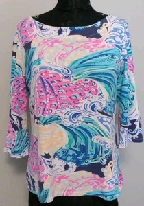 Top grande Lilly Pulitzer Waverly multicolor 3/4 manga corta todo lo que ella quiere - Imagen 1 de 8
