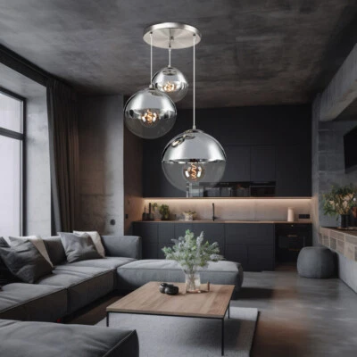 Pendolo Faretto Sfere Dormire Camera Luce Trasparente Vetro Nichel Cromo Opaco - Immagine 1 di 4