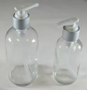 NEU Boston Runde Klar Feuerstein Glas Flasche mit Pumpe 4oz 8oz Kosmetik Lotion Serum - Bild 1 von 7