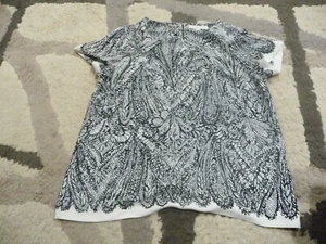 Ann Taylor Loft Womens Short Sleeve Blouse Large Black and White - Picture 1 of 2