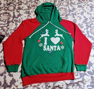 Kids "I Love Santa" Hoodie Sweatshirt Medium 10/12 Red Green - Picture 1 of 4