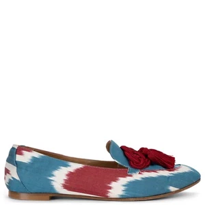71479 auth AQUAZURRA blue red grosgrain LEGEND IKAT Loafers Flats Shoes 39.5 - Picture 1 of 8