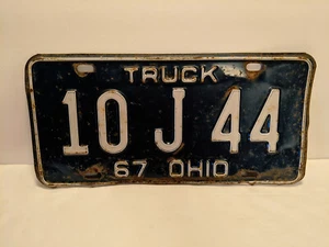 vintage Ohio 1967 License Plate Truck 10 J 44 Rustic Garage Man Cave - Picture 1 of 2